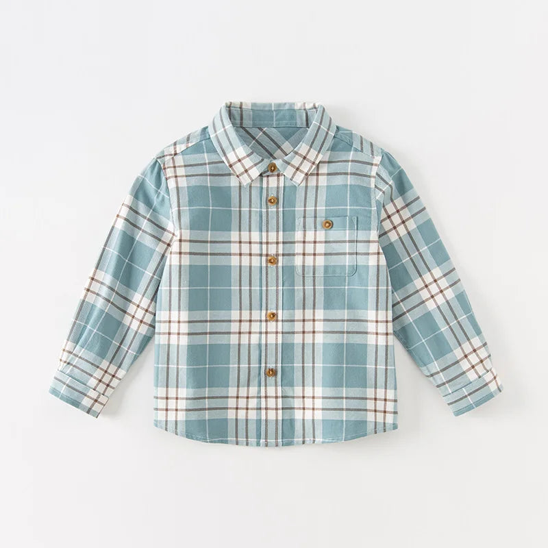 Dave Bella Boys Plaid Blouse Shirts Spring Fall Long Sleeve Button-Down Top for Childern Cotton Shirt Coat DB3224618-A