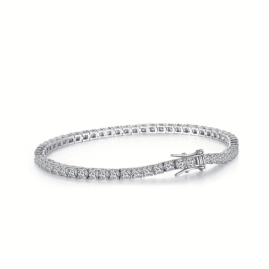 925 Sterling Silver 5.6-carat Moissanite 3mm Round Cut Women's Tennis Bracelet, 6.5-8.inches, D Color, Luxurious Romantic Design