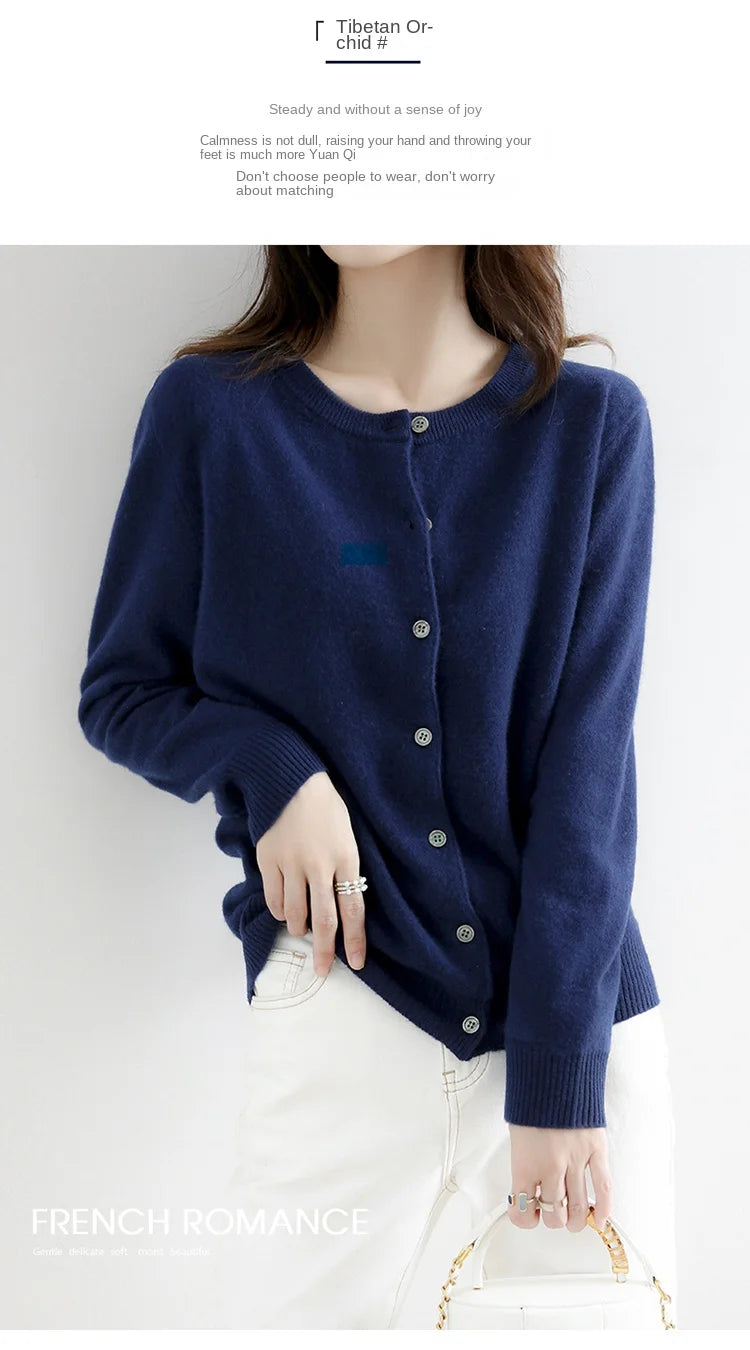 New Worsted Spring And Autumn Women Cardigan Round Neck Knitwear Solid Color Fashion High-grade Knitwear-ZD-021