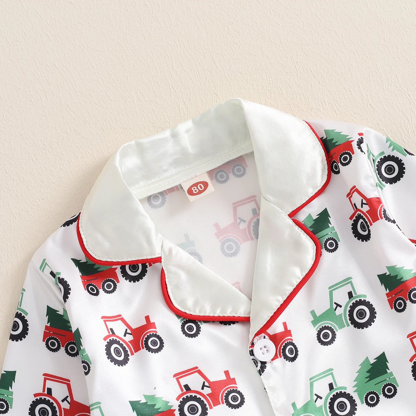 Toddler Boy Satin Pajama Set Tractor Print Long Sleeve Button Down Tops Elastic Waist Pants 2 Piece Set for Fall