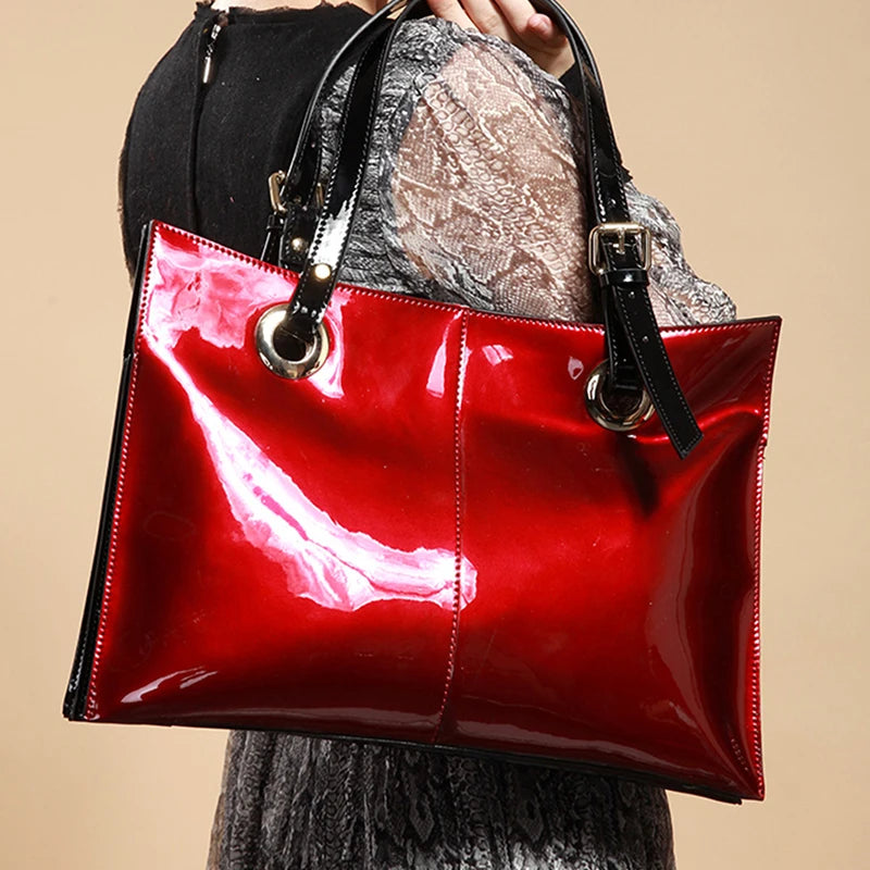 Patent Leather Handbags for Women,Designer, Luxury Tote Bag Large Capacity,Business Vintage Shiny Underarm Purses Shoulder Bags