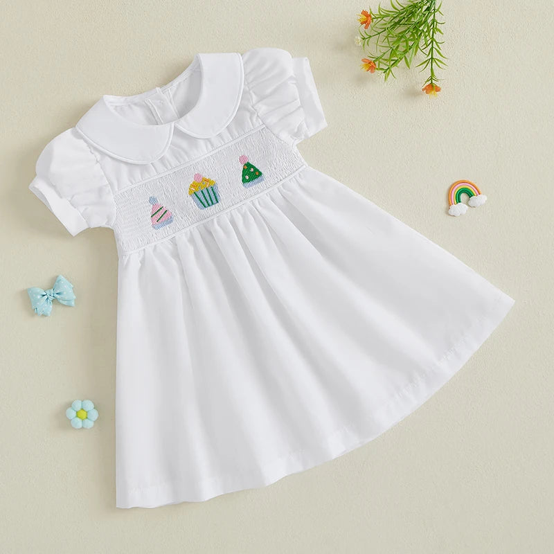 Toddler Girl Floral Print Ruffle Sleeve Dress Birthday Party Princess Dress Summer Outfit with Bow Detail
