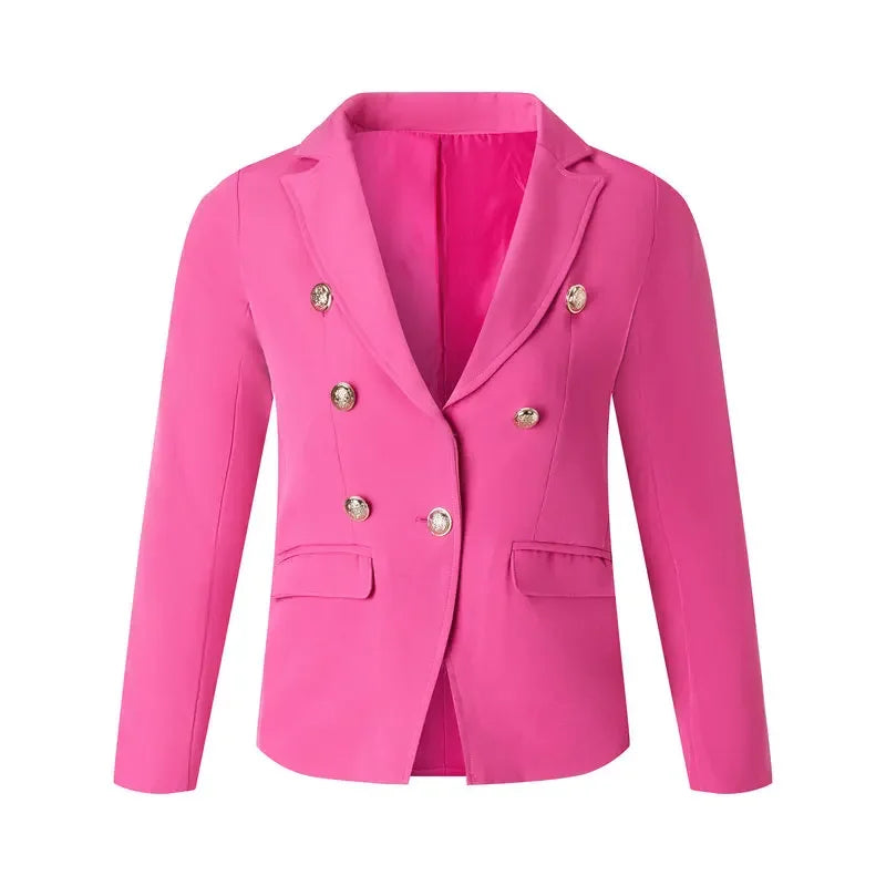 Kids Girls Buttons Double Breasted Blazer Pink Jacket Autumn Winter Clothes Toddler Children's Teenage Casual Coat Blazers 1-10Y