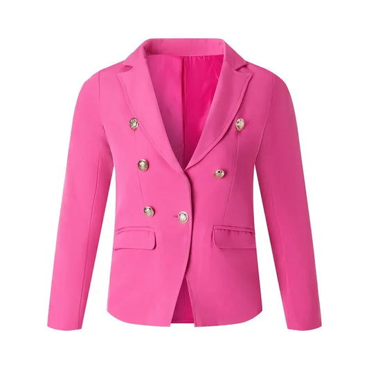 Kids Girls Buttons Double Breasted Blazer Pink Jacket Autumn Winter Clothes Toddler Children's Teenage Casual Coat Blazers 1-10Y