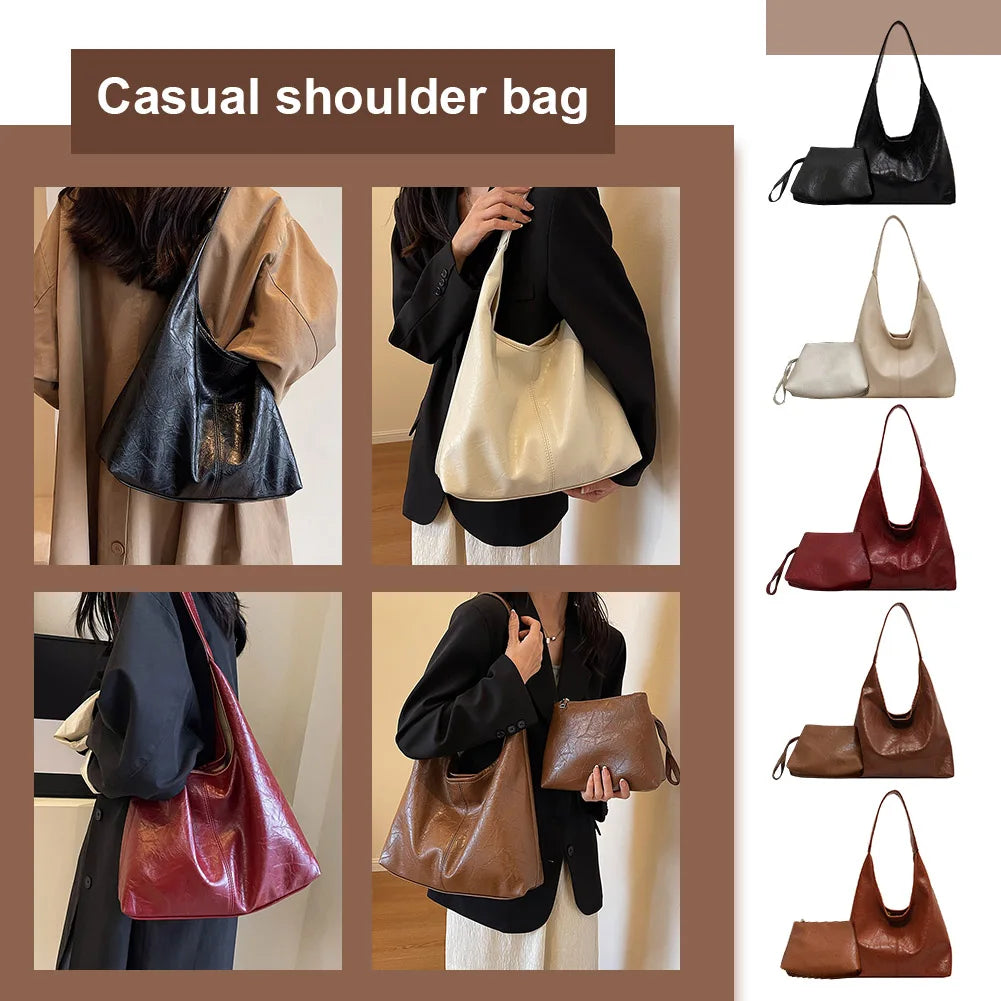 Women Soft Underarm Bag Fashion Hobo Bag and Clutch Versatile 2pcs Shoulder Bag and Handbag Set Satchel Hobo Bag Commuting Bag