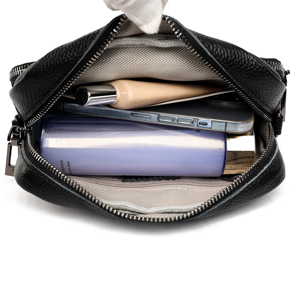 Women Crossbody Bag Genuine Leather Fashion Messenger Bags Simple Casual Portable Elegant Adjustable Straps Handbags and Purse