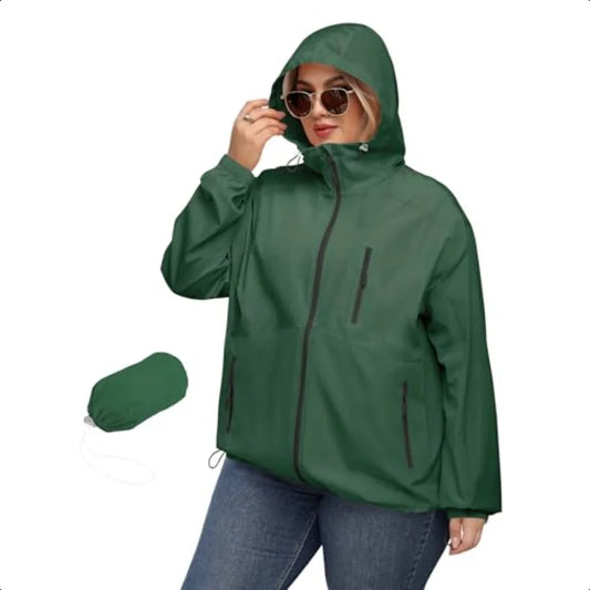 Avoogue Plus Size Womens Rain Jacket with Hood Waterproof Raincoats Lightweight Packable Outdoor Trench Coat XL5XL