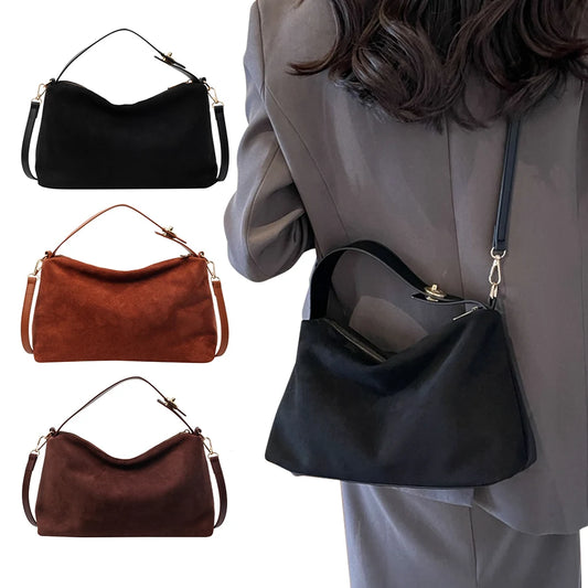 Women Suede Shoulder Bag Adjustable Strap Hobo Purse With Inner Pocket Satchel Purse Zipper Clutch Purse for Work Travel