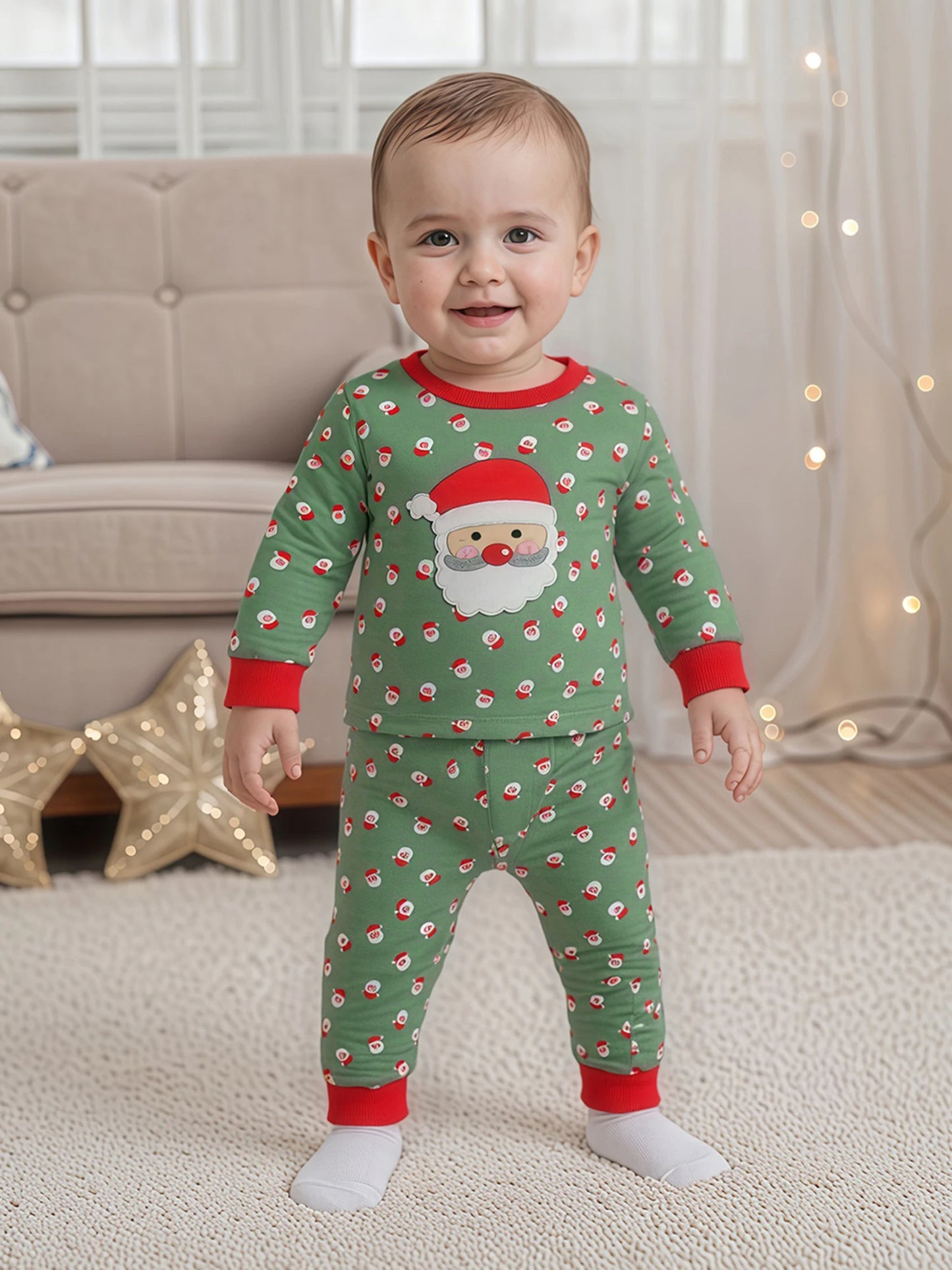 Toddler 2-Piece Christmas Pajama Set with Reindeer Print Long Sleeve Top and Pants Festive Holiday Sleepwear for Kids
