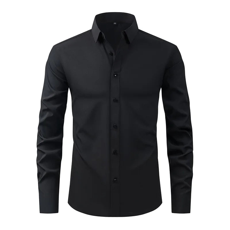 Men s Classic Button-Down Shirt with Long Sleeves Solid Color Casual Business Top for Spring Streetwear and Beach Vacation