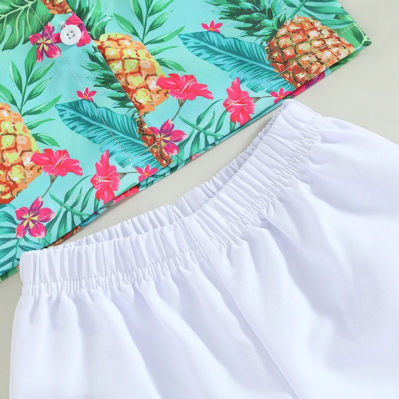 Baby Boy Summer Outfits Hawaiian Print Short Sleeve Shirt Denim Shorts Set for Toddler Boys