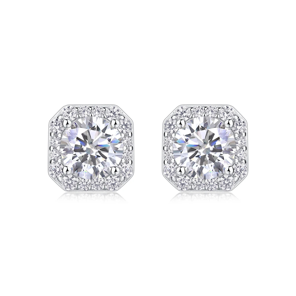 1 Carat Moissanite Earrings Octagon Halo Design 925 Sterling Silver 18K Gold Plated Gift Comes with GRA Certificate