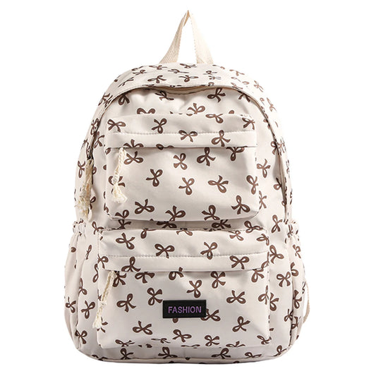 Bow Print Bookbag Preppy Travel Daypack Middle School Bag for Teen Girls