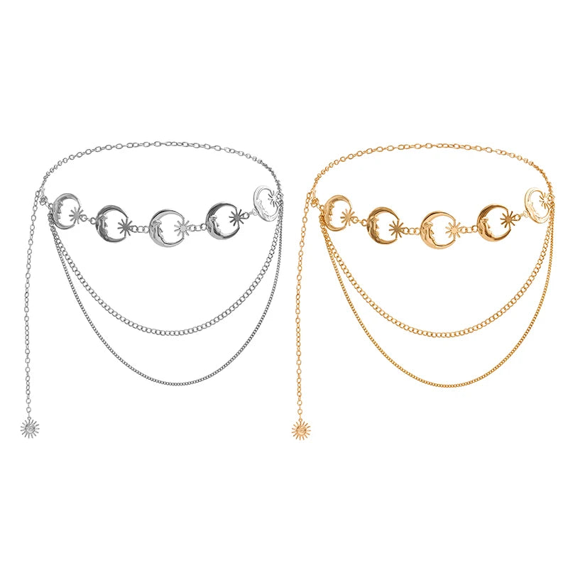 Multilayer Punk Gothic Sun Waist Chain Metal Belts For Women Dress Jewelry Waist Chain Waist Belts