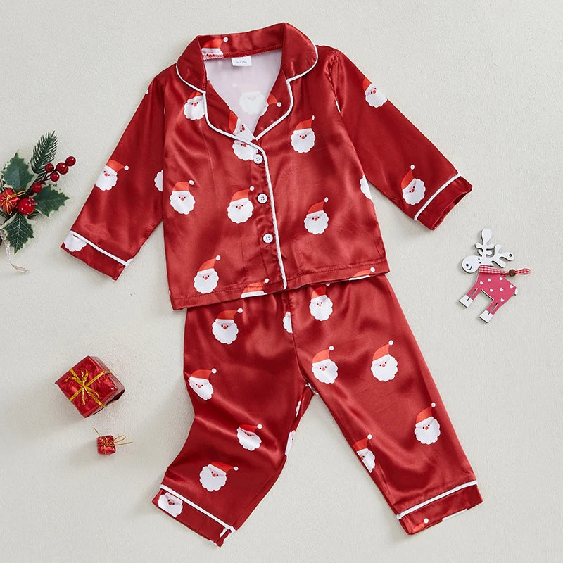 Toddler Girls Christmas Pajamas Set Santa Print Shirts Tops Long Pants 2 Pieces Lounge Suit Sleepwear