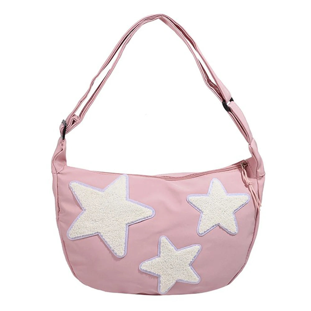 Women Canvas Messenger Bag Versatile Y2k Hobo Bag Adjustable Strap Crossbody Sling Bag Pentagram Satchel Bag Slouchy Travel Bag