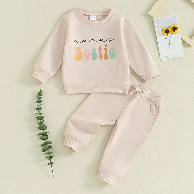 Girls Fall Outfit Set with Long Sleeve Letter Print Sweatshirt and Solid Color Pants Toddler Autumn Clothing Set