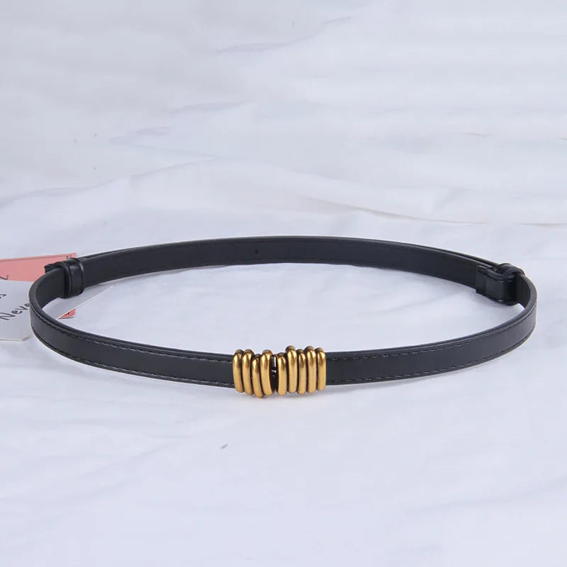 Thin Retro Gold Buckle Adjustable Women Belts Pu Leather Fashion Wild Skinny Waistbands Dress Jeans Pants Decorative Straps