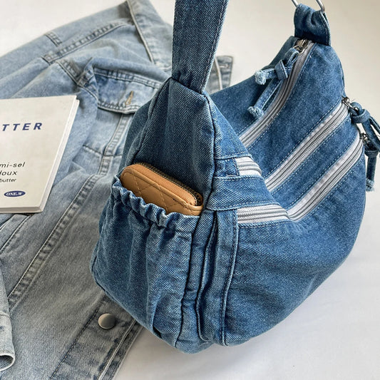 Women Denim Casual Messenger Bag Large Capacity Stylish Crossbody Bag Adjustable Strap Shoulder Tote Bag Outdoor Travel Bag