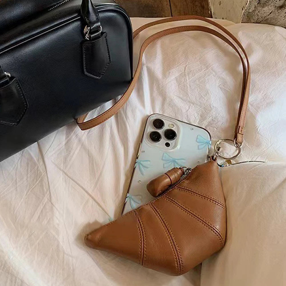 Women Mini Croissant Bag Small Coin Purse Solid Color Mini Pouch PU Leather Fashion Lipstick Bag for Party Vacation
