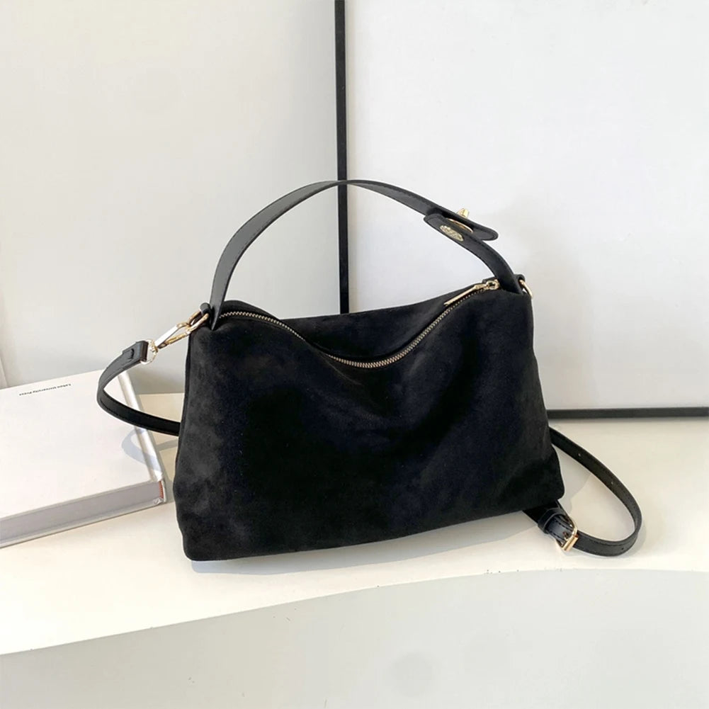 Women Suede Shoulder Bag Adjustable Strap Hobo Purse With Inner Pocket Satchel Purse Zipper Clutch Purse for Work Travel