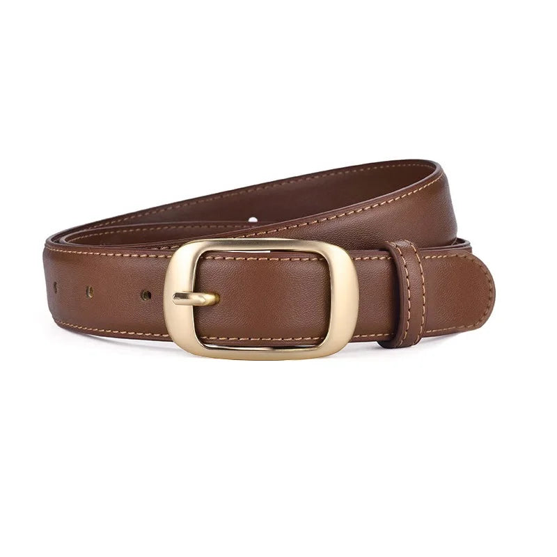 Luxury Genuine Leather Wide Belt Ladies Fashion Simple Matching Jeans Gold Buckle Belt Women 2.8cm Wide Cowhide Brown Belt