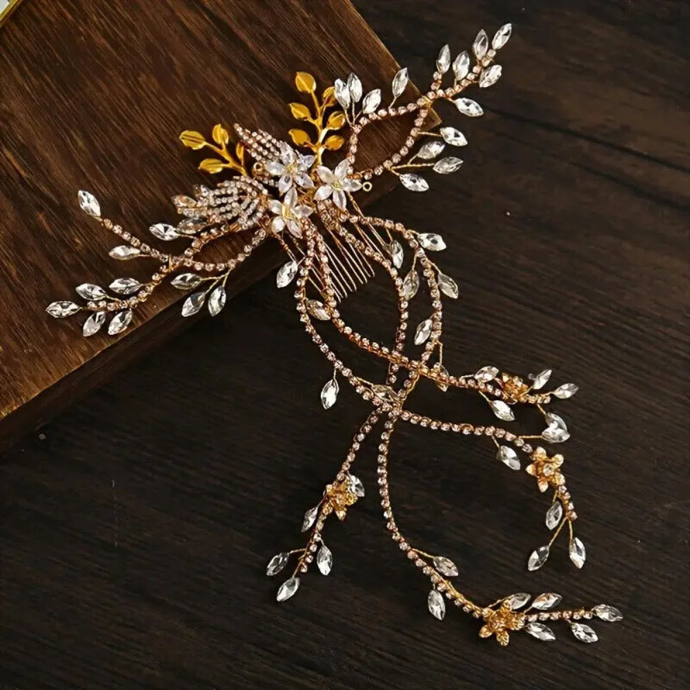 Crystal Bridal Headpieces for Brides Silver Wedding Hair Accessories Bride Headband Pearl Hair Vine Rhinestone Hair Pieces for