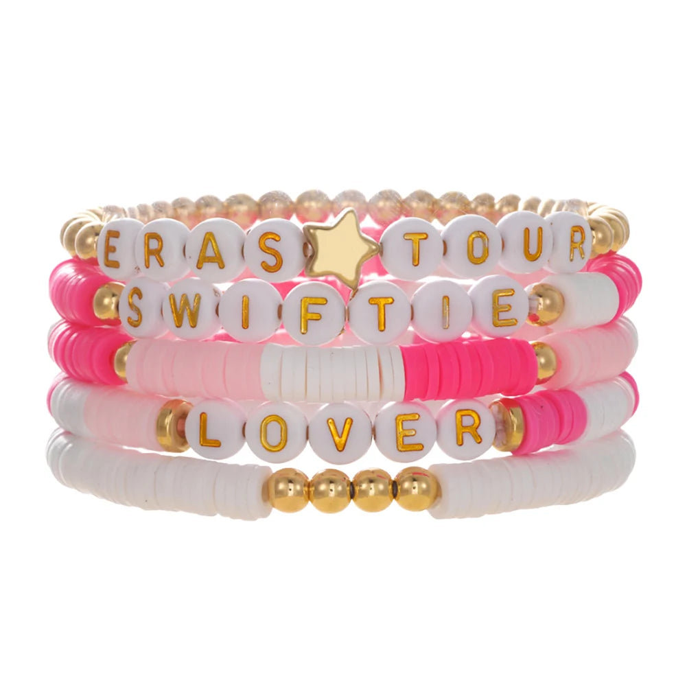 5 Pcs Album Inspired Bracelet with Clay Bead for Taylor Fans Bracelet Gifts Set Album Bracelets for Teen Girls Music Lovers Fans