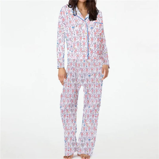 Roller Rabbit Monkey Pajamas Preppy Pjs Cute Pj Pants Sets For Women Y2k Long Sleeve Pajamas Set 2 Piece Loungewear