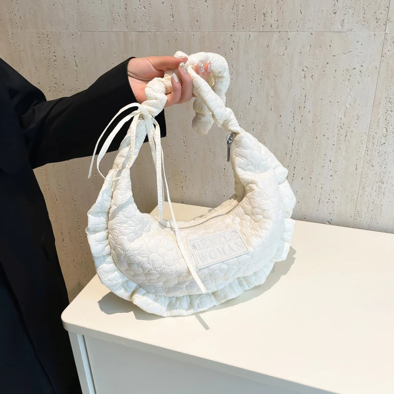 Puffer Shoulder Bag Lightweight Shoulder Purse Soft Bubble Tote Bag with Adjustable Strap Handbag for Women Work Shopping Travel
