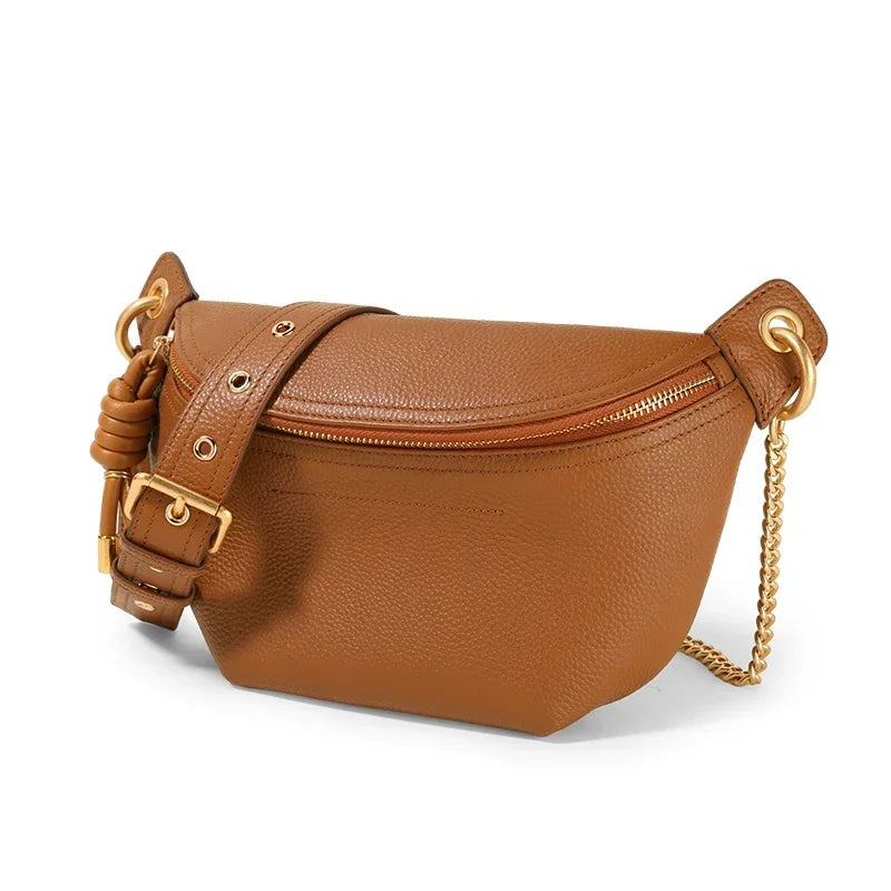 ITAMOOD Women Waist Bag for Phone Storage Fashion Luxury Designer Leather Crossbody Holiday Bag For Sports With Chain Strap