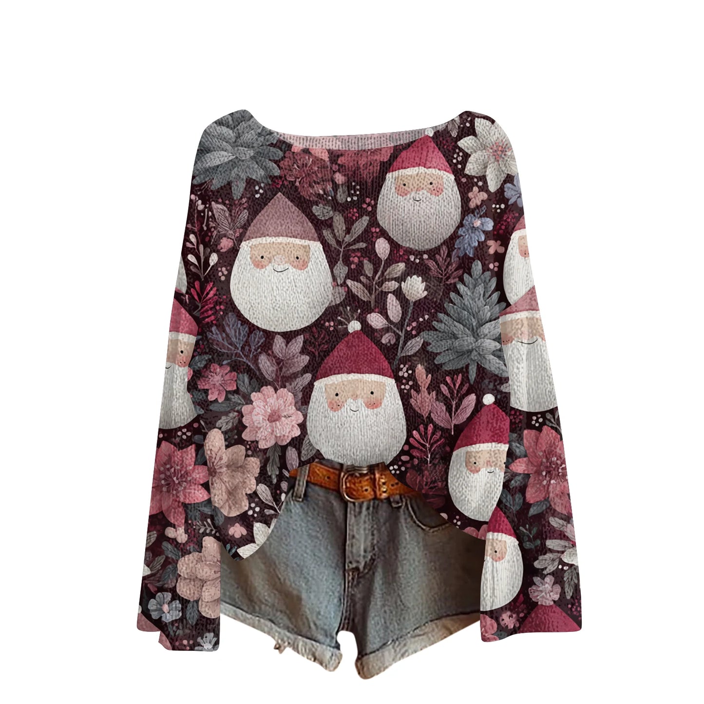 Women'S Round Neck Lightweight Sweater Casual Long Sleeve Christmas Print Knit Pullover Pulls Femmes Ropa De Mujer Woman Clothes