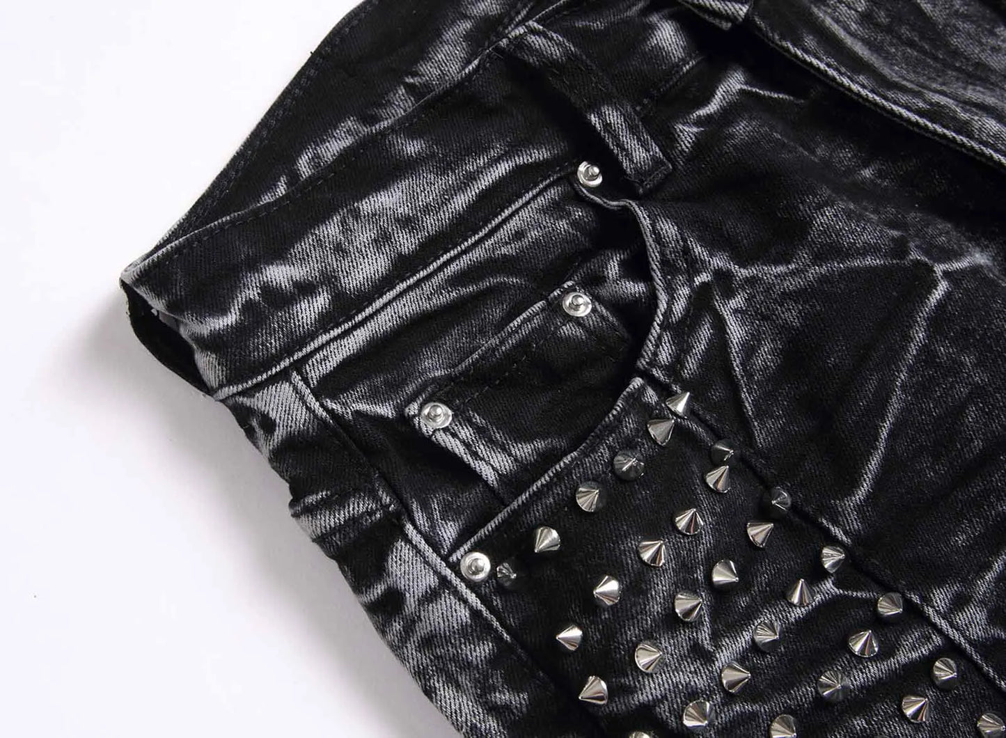 Men`s Steampunk Motorcycle Retro Studded Rock Night Club Jeans Pants with Rivet Hip Hop