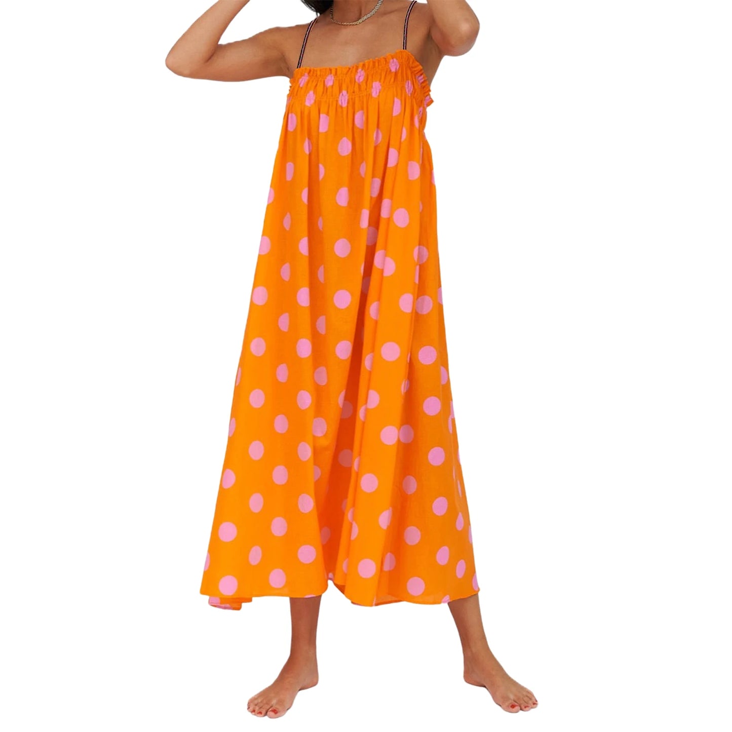 Elegant Floral Print V-Neck Maxi Dress with Adjustable Spaghetti Straps and Ruffled Hem for Summer Fashionistas