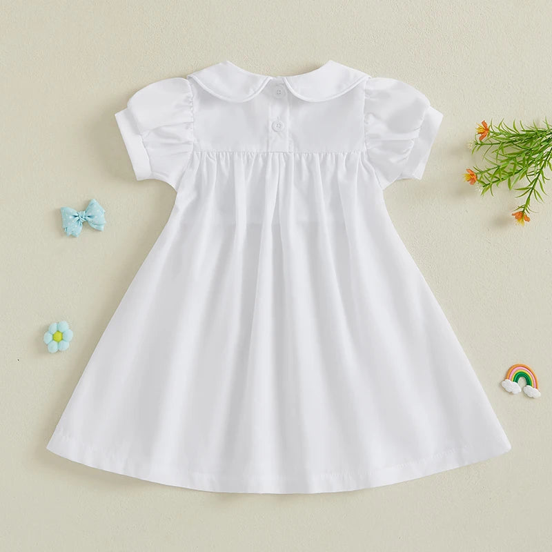 Toddler Girl Floral Print Ruffle Sleeve Dress Birthday Party Princess Dress Summer Outfit with Bow Detail