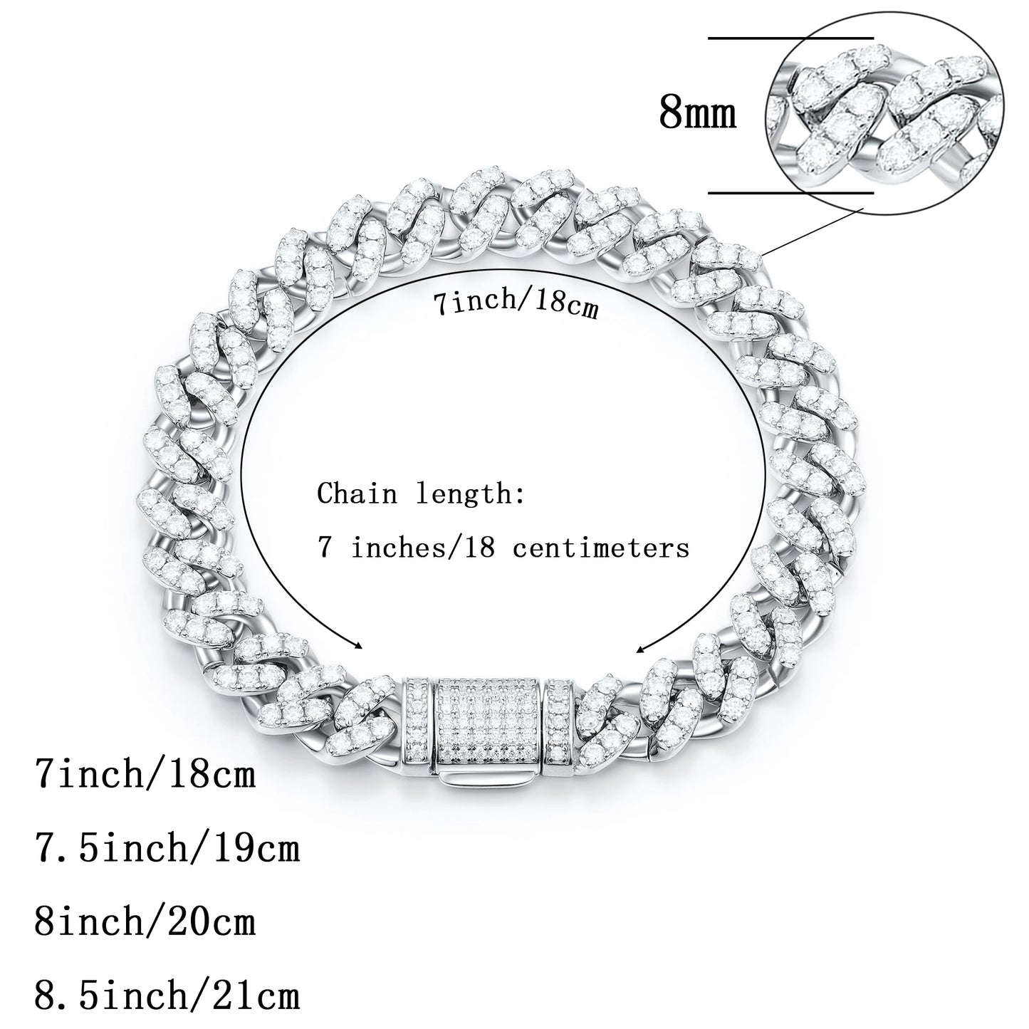 1pc S925 Sterling Silver with Moissanite 12mm Cuban Bracelet for Men and Women | Gemstone Jewelry | Gifts for Him | Gifts for He
