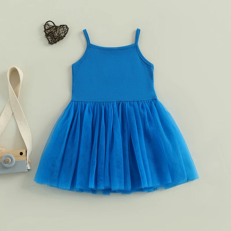 Independence Day Toddler Girl Dress with Embroidered Letters Sleeveless Tulle Patchwork A-Line Dress Perfect for Summer