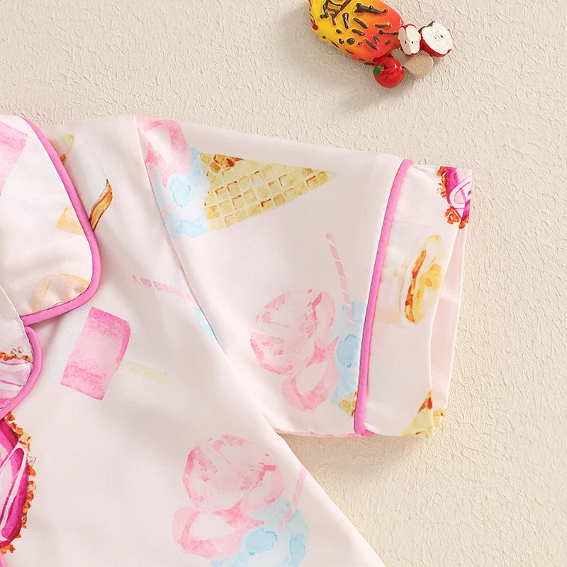 Boys 2PCS Pajama Sets Long Sleeve Lapel Button Up Dinosaur Robot Spaceship Truck Print Shirt Shorts Sleepwear