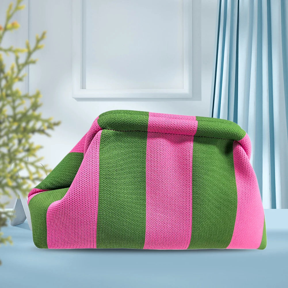 Women Knitted Clutch Purse Contrast Color Small Crochet Handbag Knitting Dumpling Clutch Summer Beach Bag