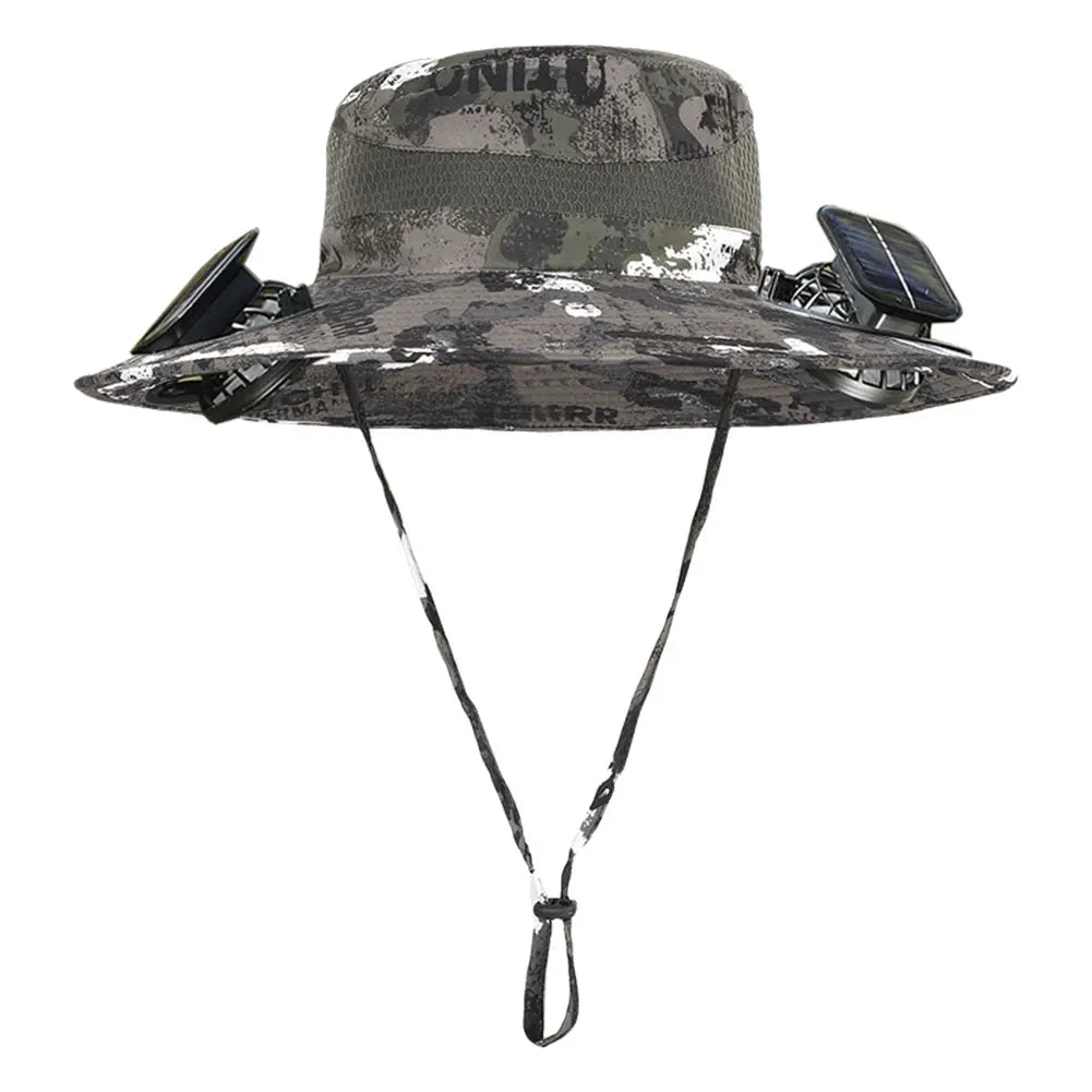 Wide Brim Outdoor Sun Hat with 2 Solar Fan Wide Brim Bucket Hat Fisherman Hat for Men Swim Hat Outdoor Fishing Hat USB Charging
