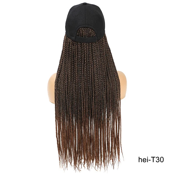 TOMO Long Synthetic Braiding Hair Baseball Cap Hat Wig Adjustable Hat with Ombre Brown Blode Box Braids for Black White Women