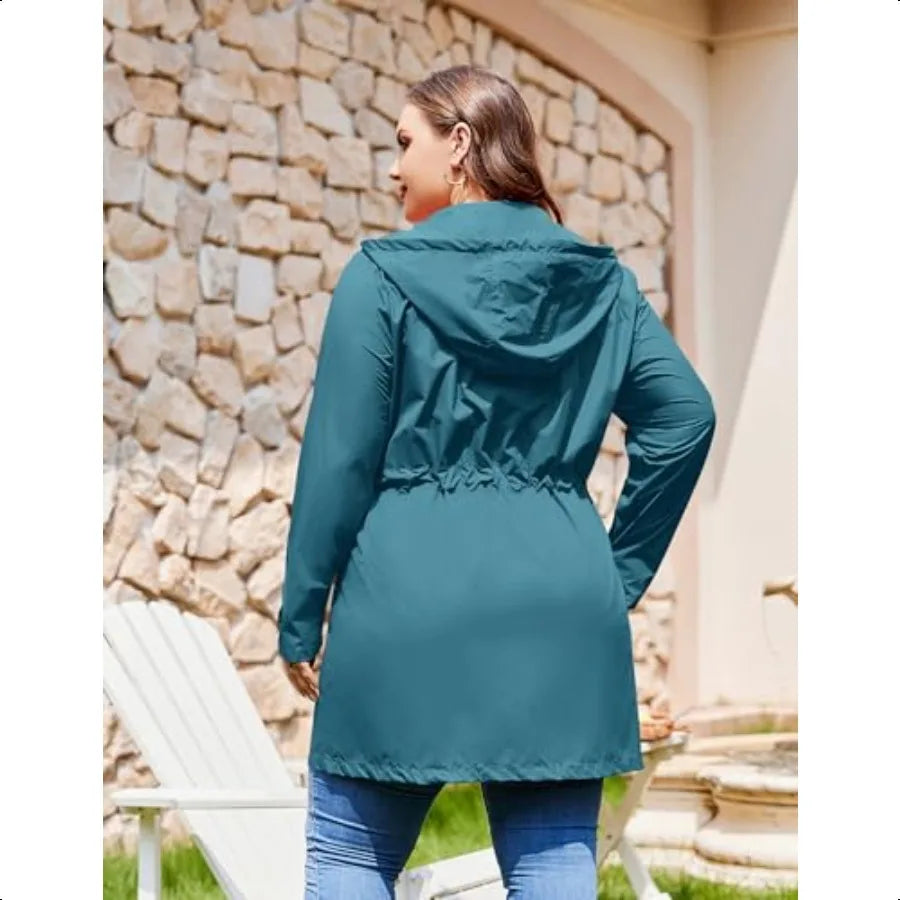 IN'VOLAND Plus Size Rain Jackets For Women Waterproof Rain Coats with Hood Lightweight Windbreaker Outdoor Trench Coat