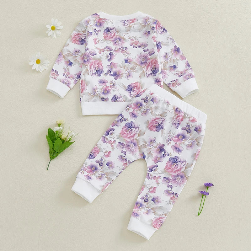Toddler Girl 2-Piece Winter Outfits Long Sleeve Floral Print Hoodie Leggings Set Baby Clothes for Fall