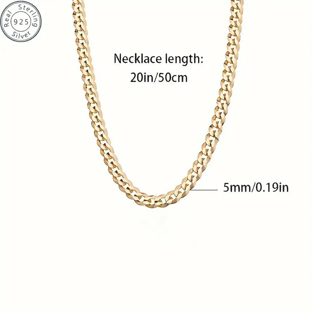 18K Gold Plated 5mm Curb Cuban Link Chain Necklace High Polished 925 Sterling Silver fine Jewelrys Wedding party Gift USA Stock