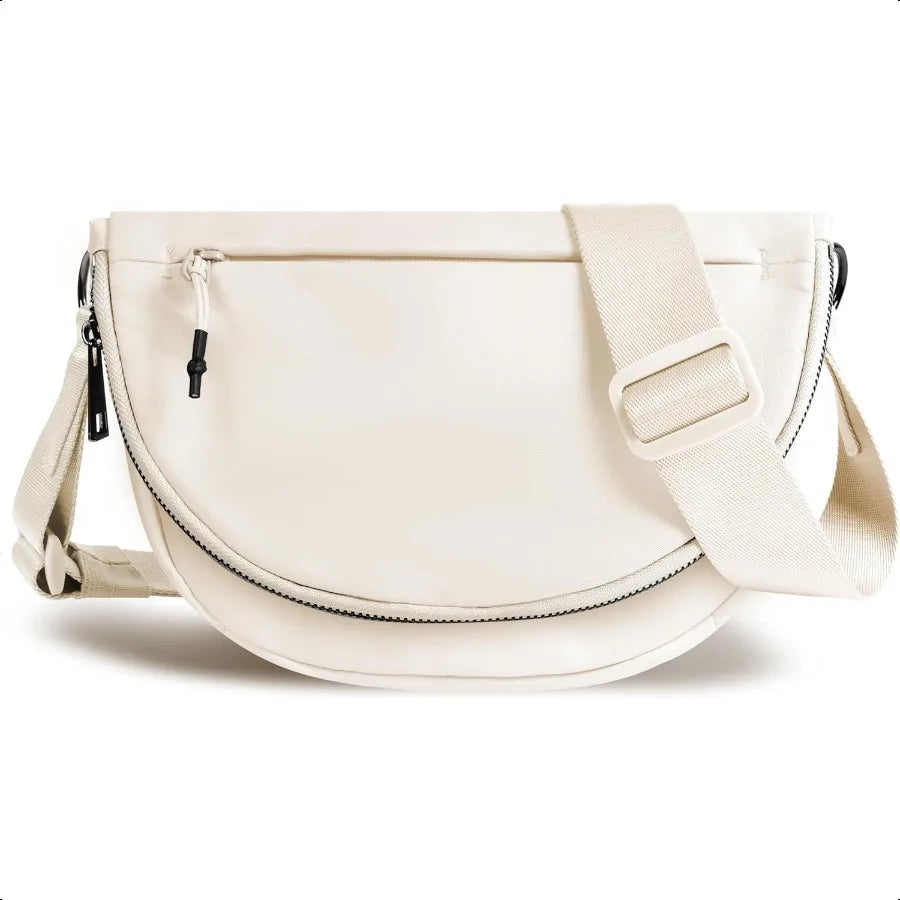 Crescent Bag for Women and Men Fashion Medium Nylon Folding Crescent Moon Bag Single Shoulder Bag with Adjustable Strap