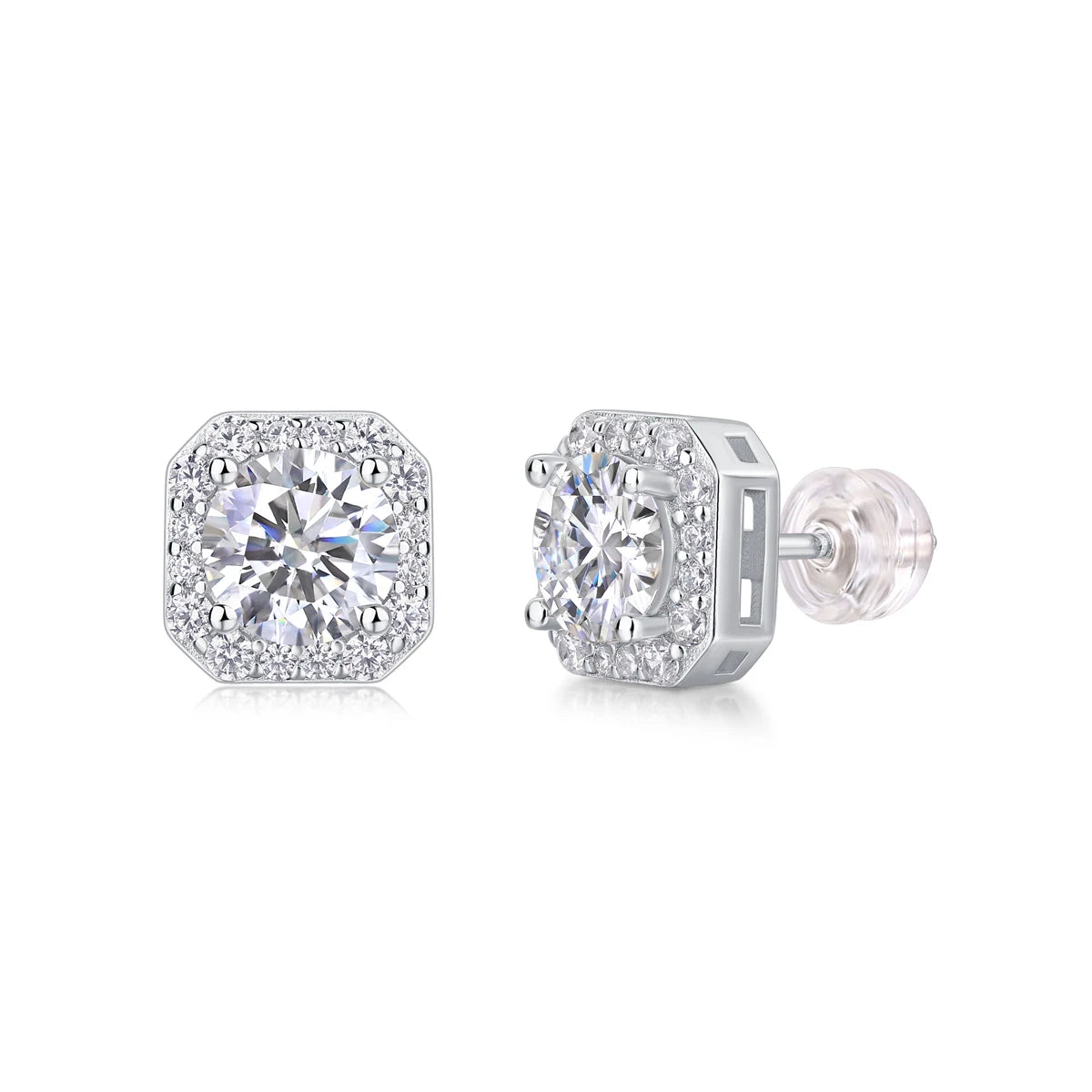 1 Carat Moissanite Earrings Octagon Halo Design 925 Sterling Silver 18K Gold Plated Gift Comes with GRA Certificate
