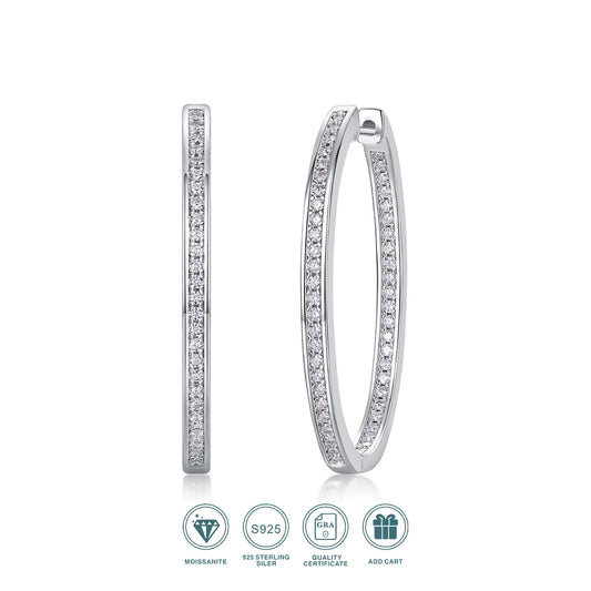 2pcs Moissanite Oval Hoop Earrings 925 Sterling Silver 18K Gold Plated Classic Full Pavé Design Gift Comes with GRA