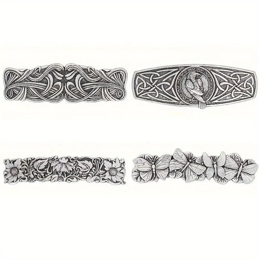 4PCS Viking Barrettes for Women Girls Celtic Ancient Nordic Odin's Raven Hair Clips for Thick Thin Hair Vintage French Hair