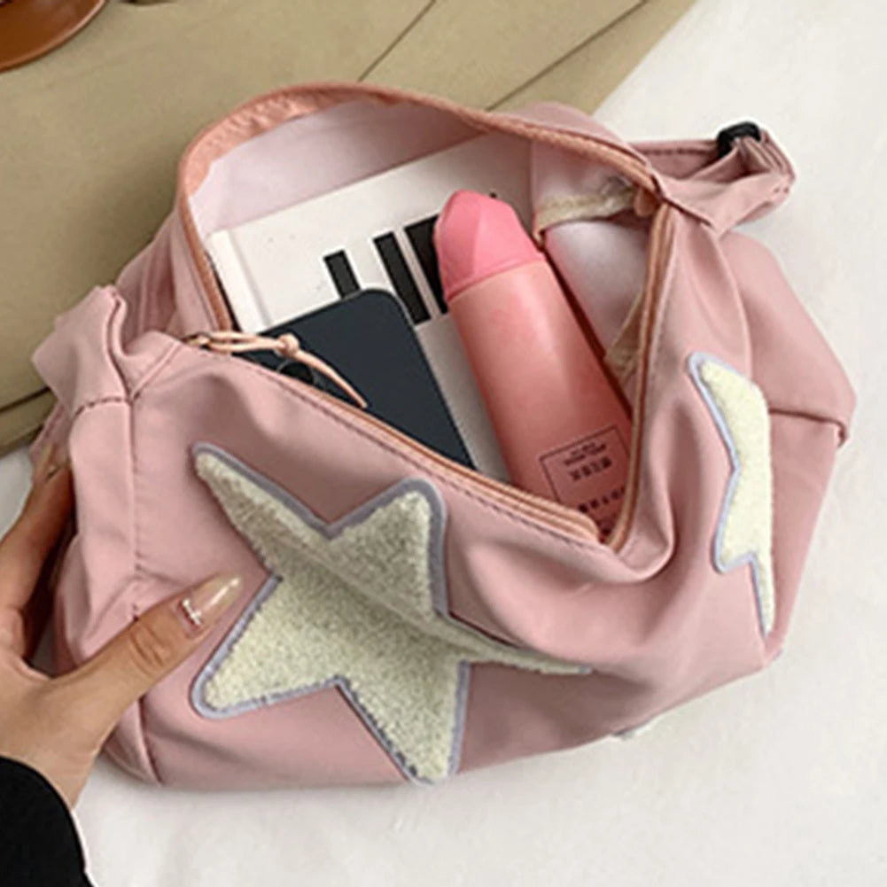 Women Canvas Messenger Bag Versatile Y2k Hobo Bag Adjustable Strap Crossbody Sling Bag Pentagram Satchel Bag Slouchy Travel Bag