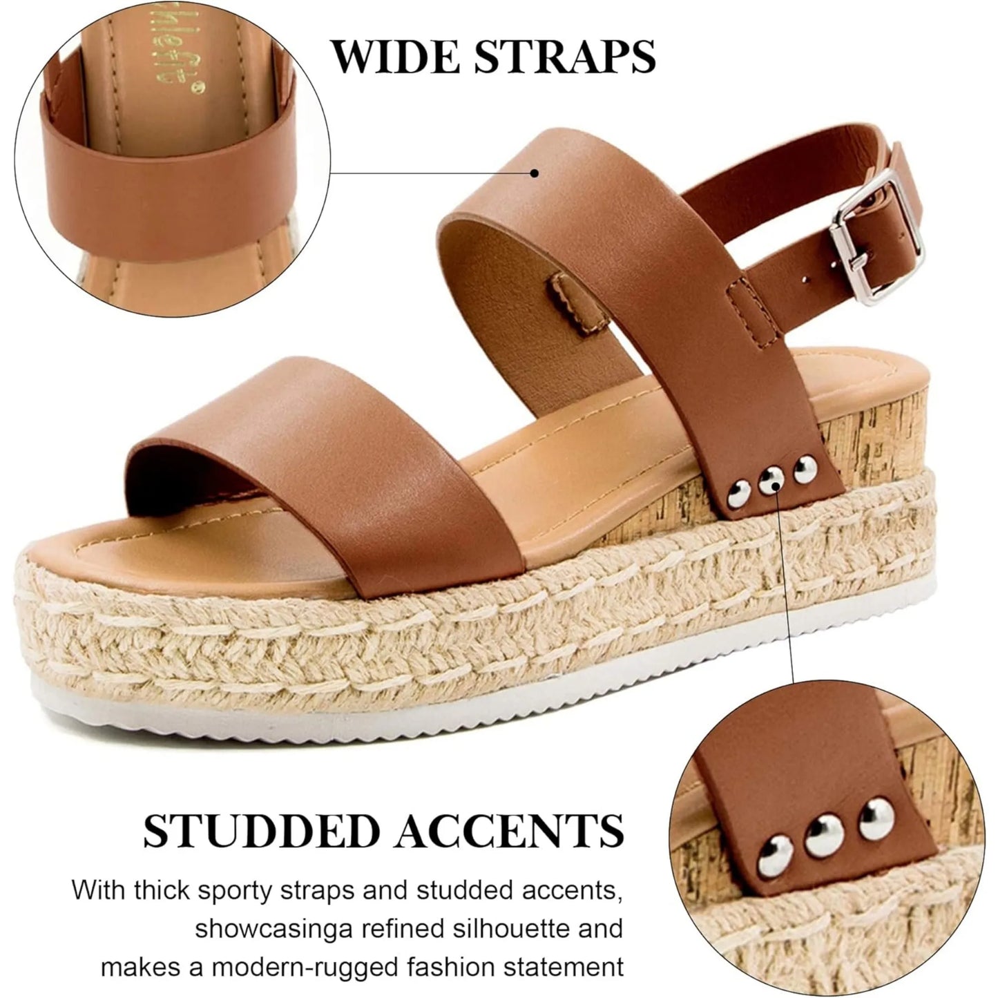 Women's Espadrilles Sandals Ankle Strap Buckle Wedge Sandal Open Toe Studded Platform Sandals